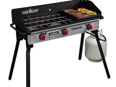 Camp Chef Tundra Pro 3-Burner Stove + 2 burner Griddle,Carry Bags & Cover