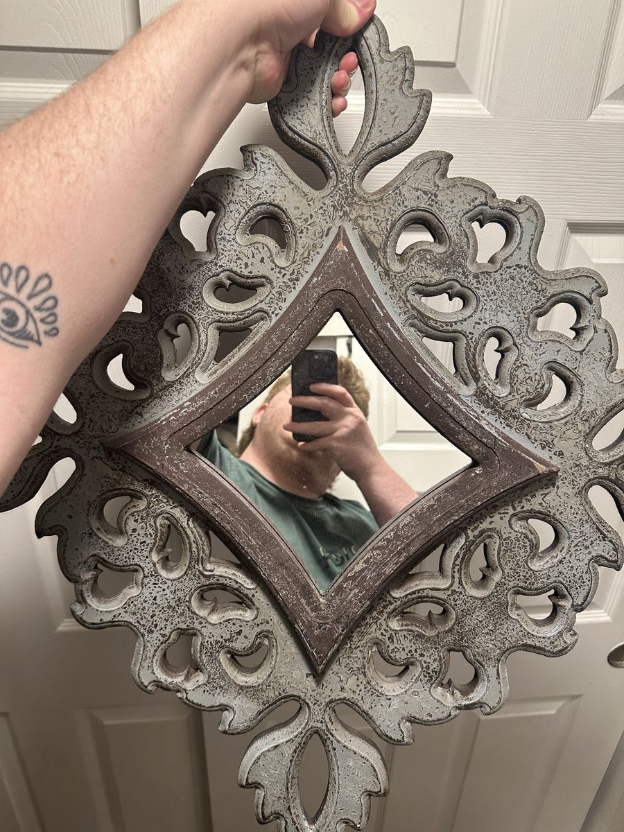 Vintage 20 inch Distressed Scrollwork Wall Mirror