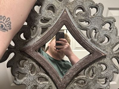 Vintage 20 inch Distressed Scrollwork Wall Mirror