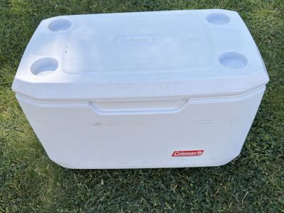 Coleman 60QT marine Cooler - White, Insulated with Cupholders
