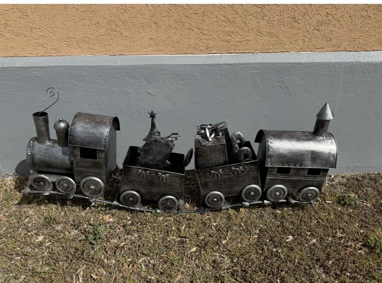 Christmas Train Outdoor Decoration - Metal Holiday Display with Presents & Tree