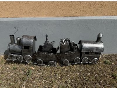 Christmas Train Outdoor Decoration - Metal Holiday Display with Presents & Tree