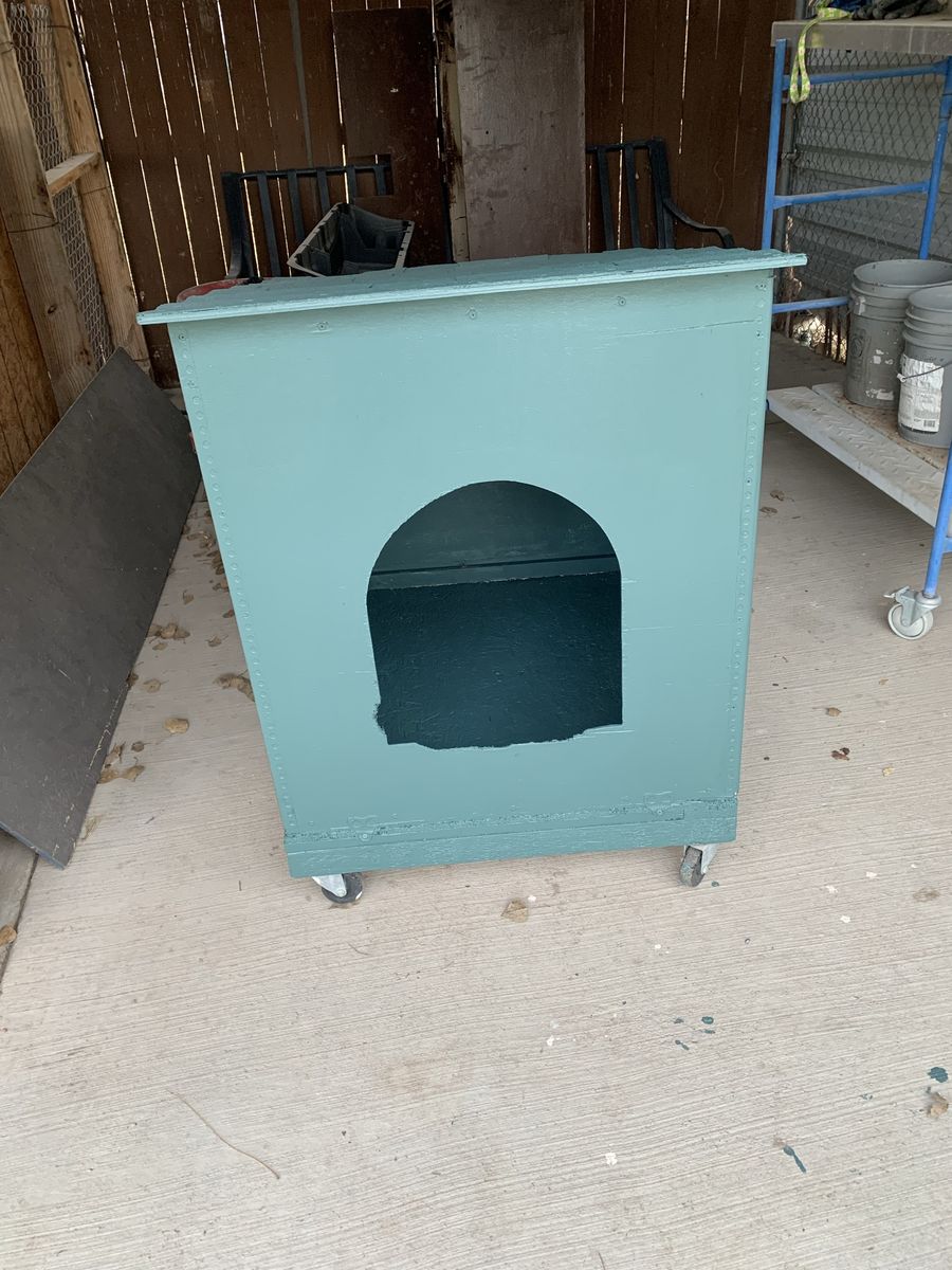 Custom Built Teal Pet House / Dog Crate on Wheels