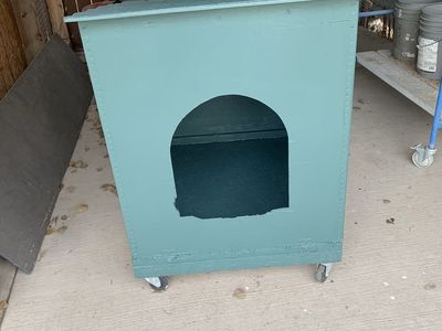 Custom Built Teal Pet House / Dog Crate on Wheels