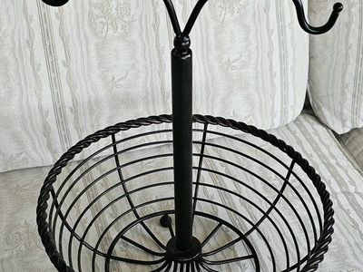 Black Wrought Iron Fruit Basket with Banana Hanger - Kitchen Counter Storage Organizer 12" Wide 14" Tall