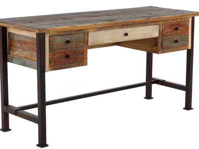 Multicolored pine desk and filing cabinet. As sold on RC Willey.