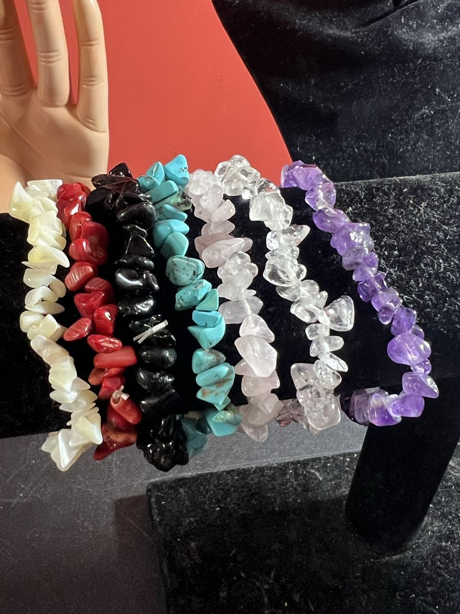 Assorted Gemstone Chip Stretch Bracelets - Various Colors, One Size Fits Most