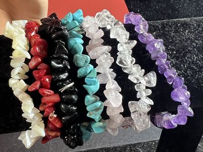 Assorted Gemstone Chip Stretch Bracelets - Various Colors, One Size Fits Most