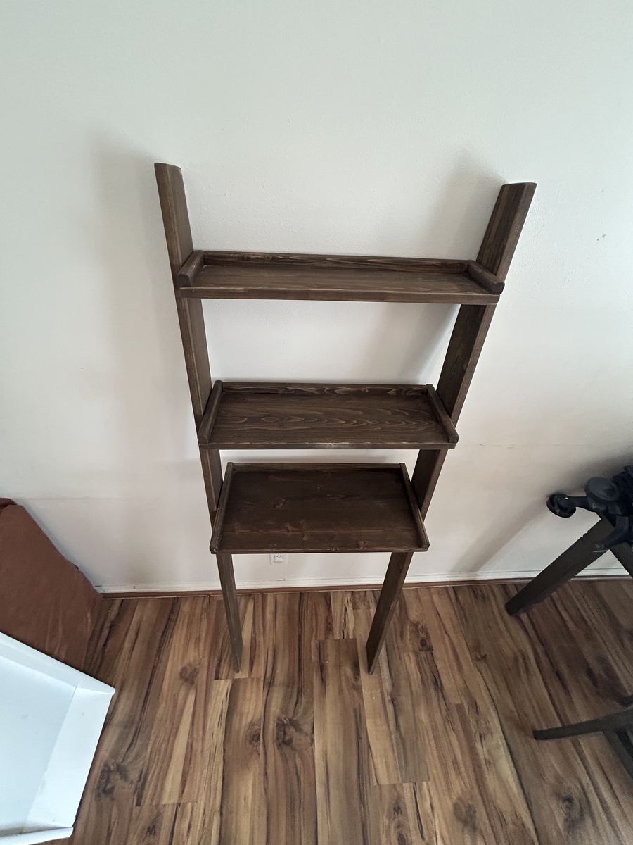 Rustic Dark Wood 3-Tier Ladder Shelf Modern Farmhouse/Organic Modern