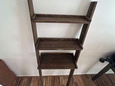 Rustic Dark Wood 3-Tier Ladder Shelf Modern Farmhouse/Organic Modern