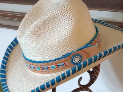 custom palm leaf hat size 6 7/8