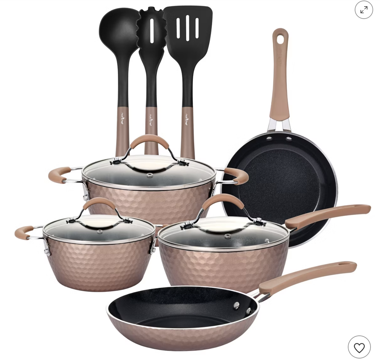 NutriChef 11 Piece Nonstick Diamond Pattern Kitchen Cookware Set, Allura Bronze