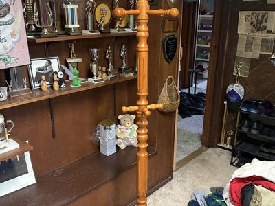 Vintage Wooden Standing Coat Rack Tree with Multiple Pegs
