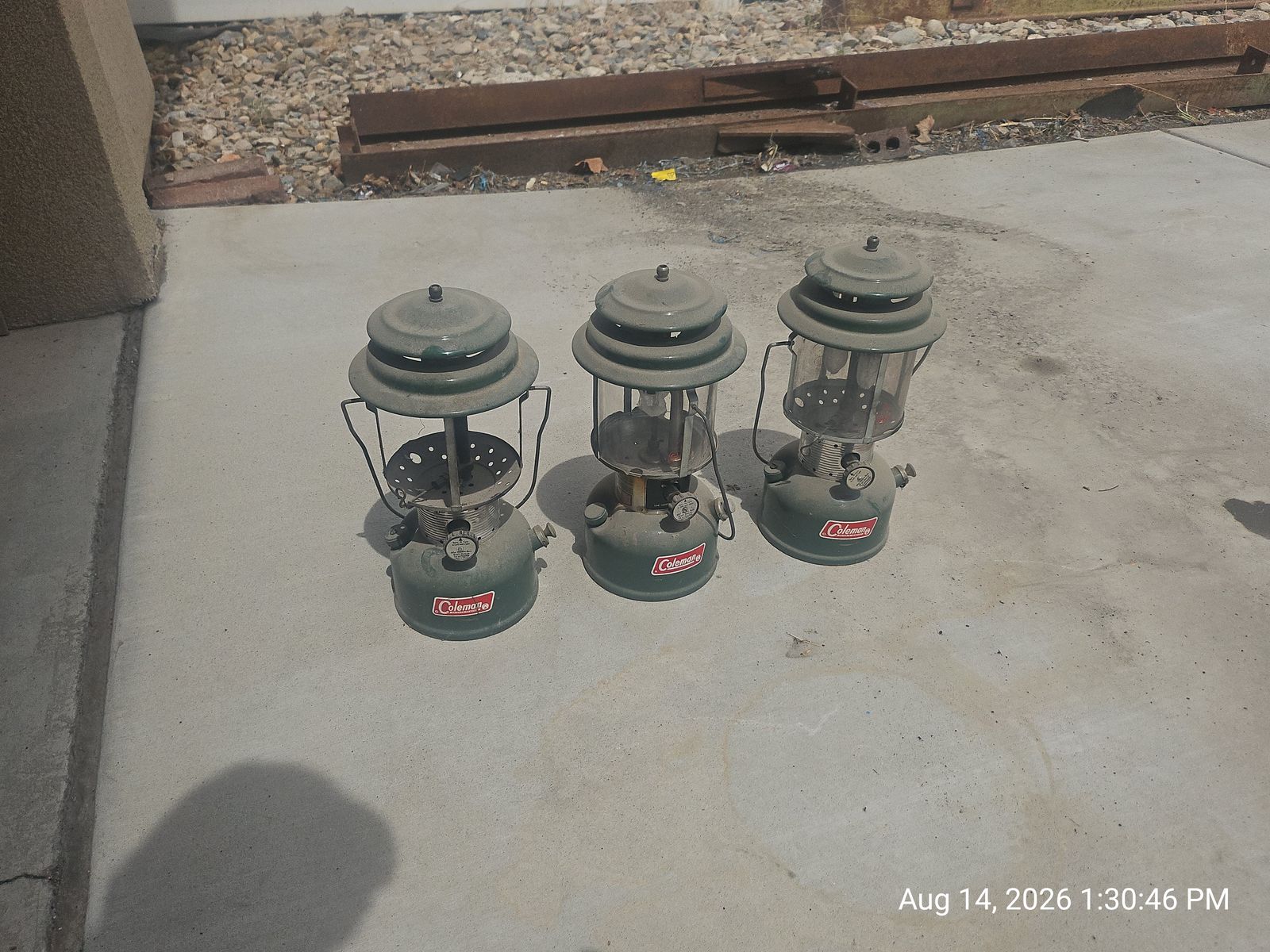 Lot of 3 Vintage Coleman Green Liquid Fuel Camping Lanterns