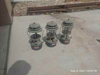 Lot of 3 Vintage Coleman Green Liquid Fuel Camping Lanterns