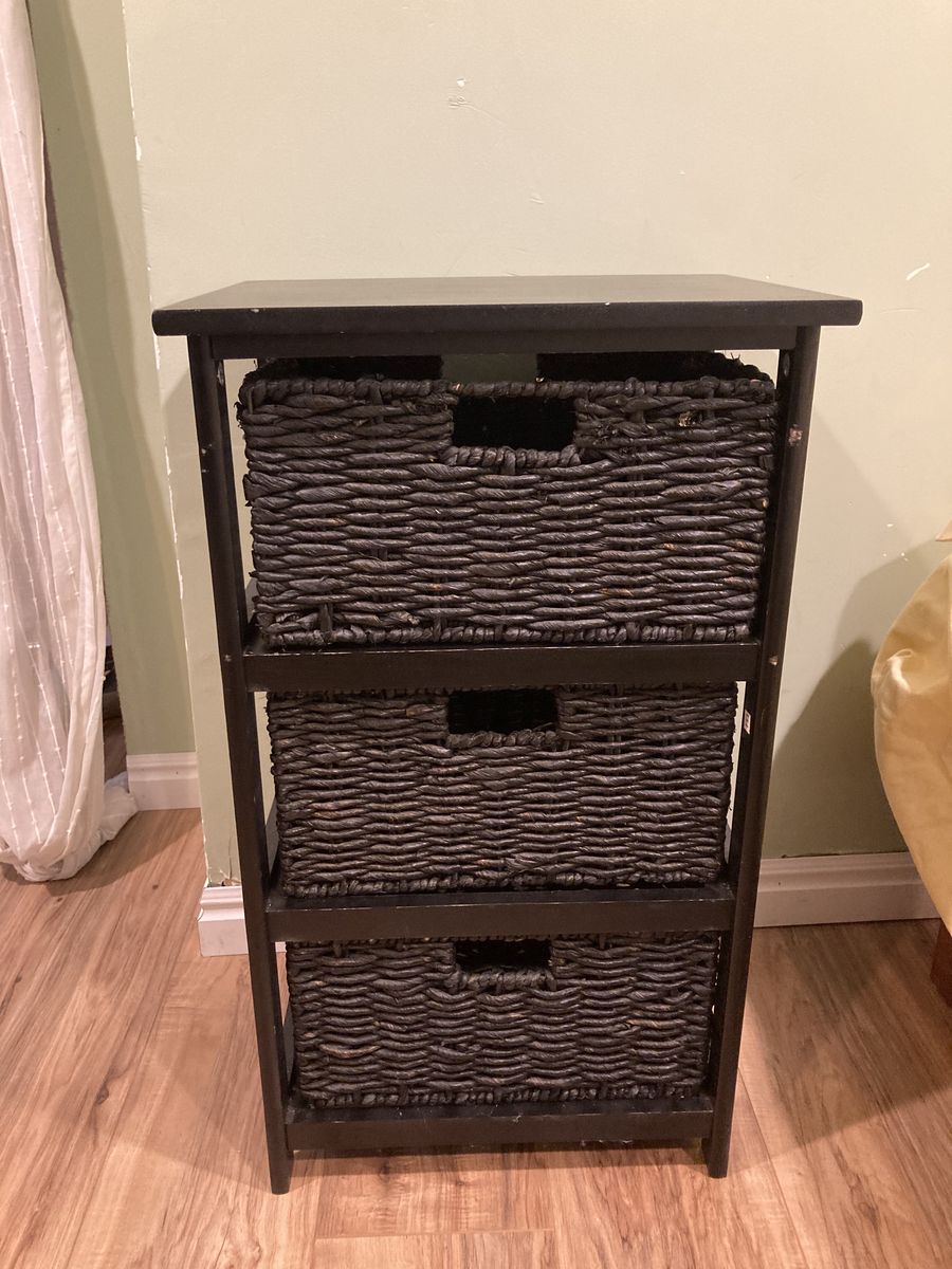 Black 3-Drawer Wicker Basket Side Table / Storage Stand – $25 OBO
