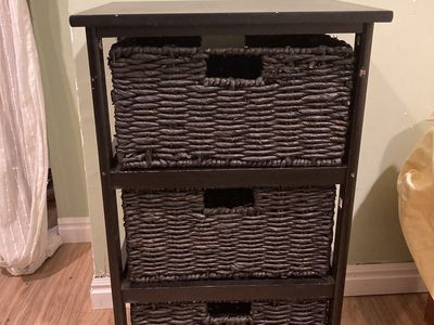 Black 3-Drawer Wicker Basket Side Table / Storage Stand – $25 OBO