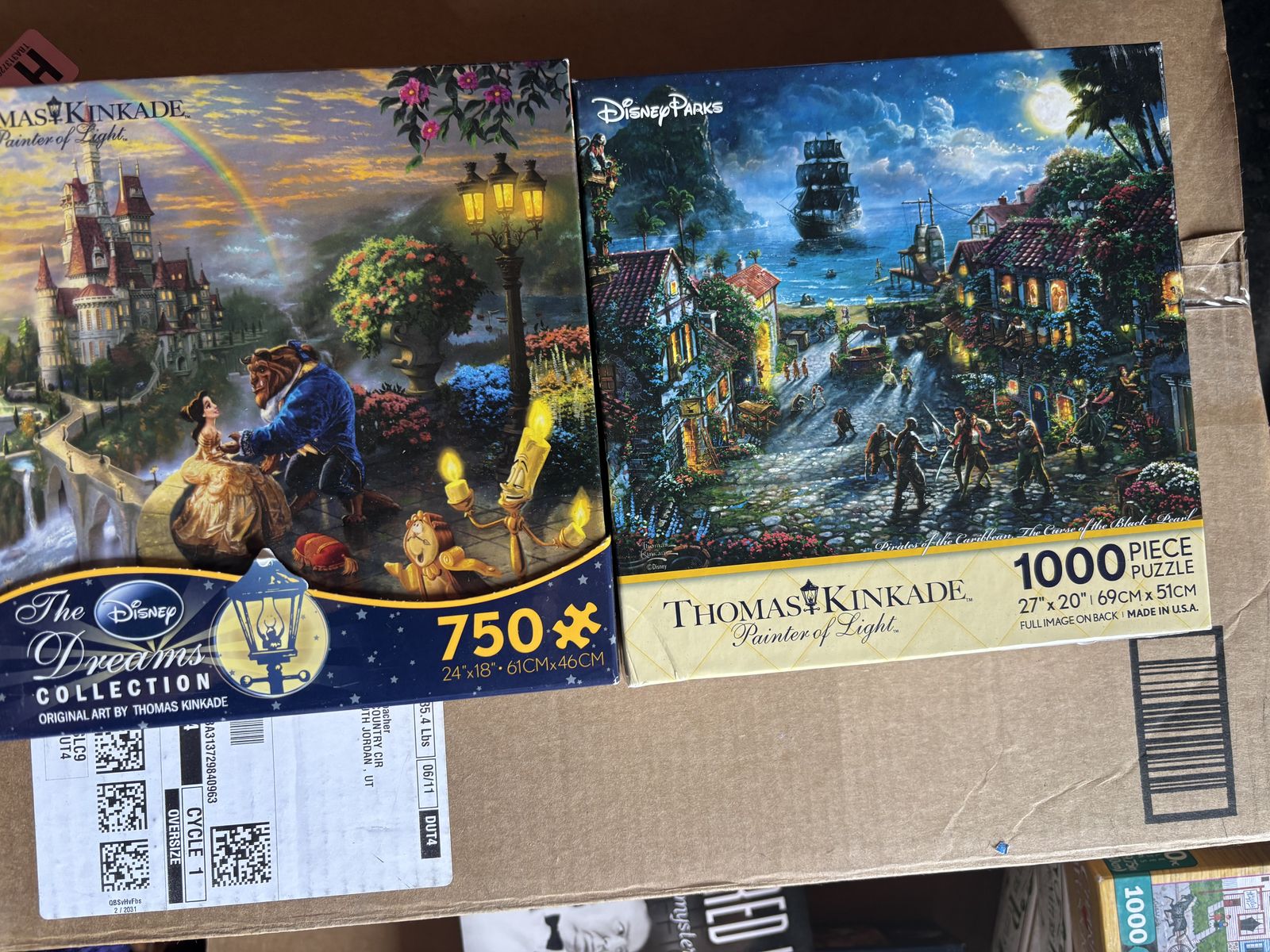 Thomas Kinkade Disney Dreams Collection Puzzles - Beauty & the Beast, Pirates of Caribbean, Snow White