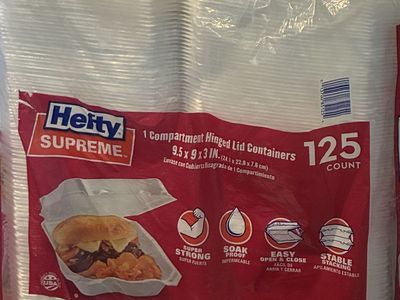 Hefty Supreme 1-Compartment Hinged Lid Containers - 9.5x9x3" - 125 Count, Super Strong & Soak Proof