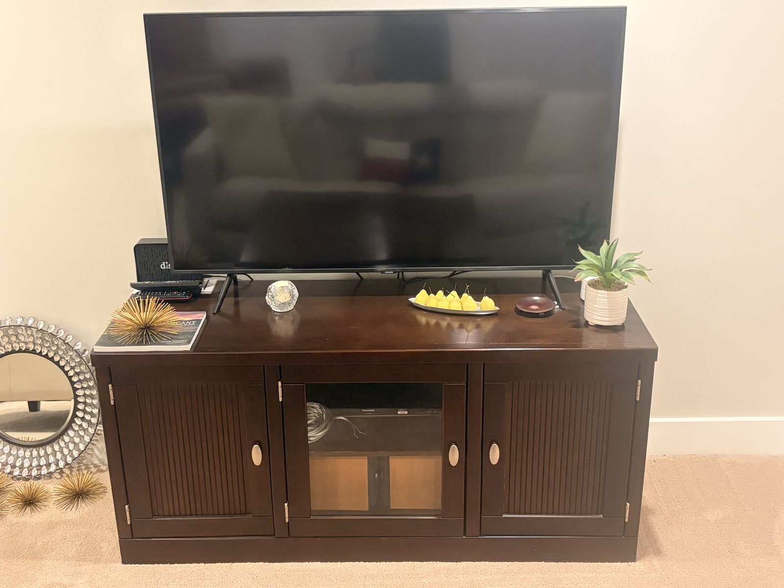 TV console- nicely built, no scratches, and all wood