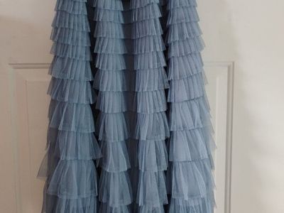 New Women's Blue Ruffled Tulle Maxi Skirt - Size Small - Tiered Design