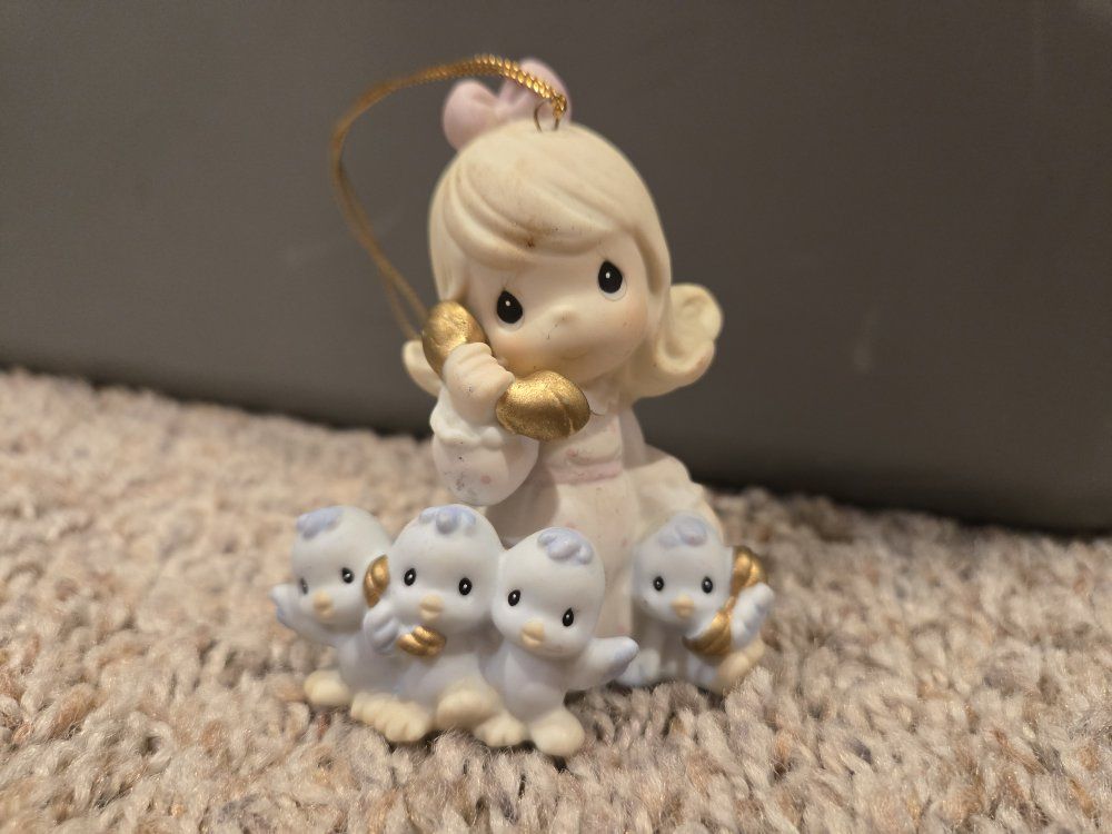 Precious Moments Porcelain Ornament Girl on Phone with Birds