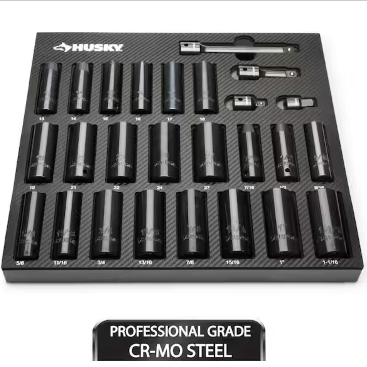 Husky 1/2 in. Drive SAE/Metric Deep Impact Socket Set in EVA Foam (26-Piece)