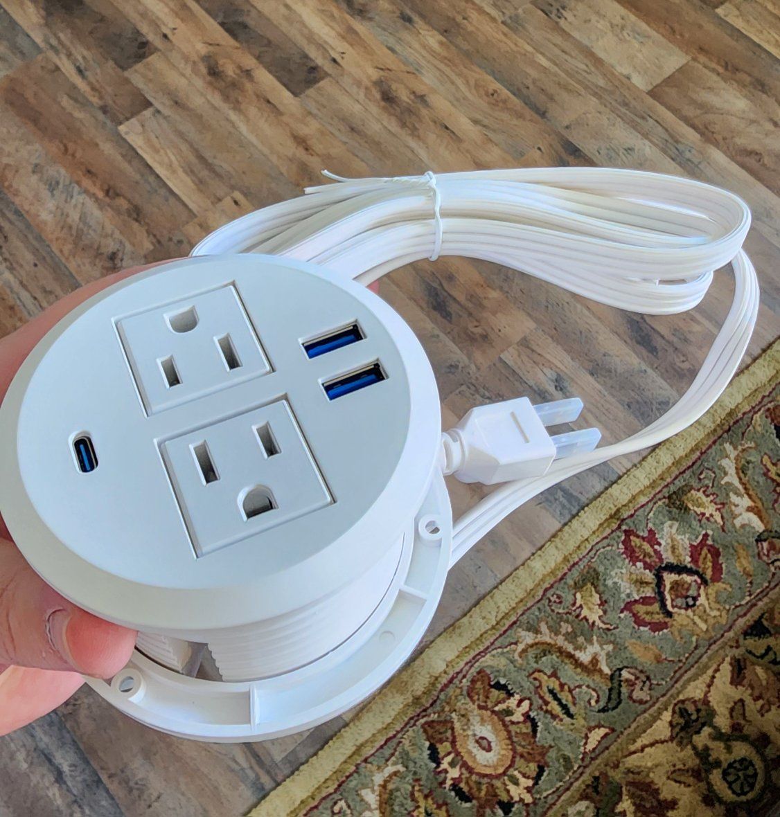 Desk Power Grommet Recessed Outlet with 2 AC, 2 USB-A, 1 USB-C Ports - White