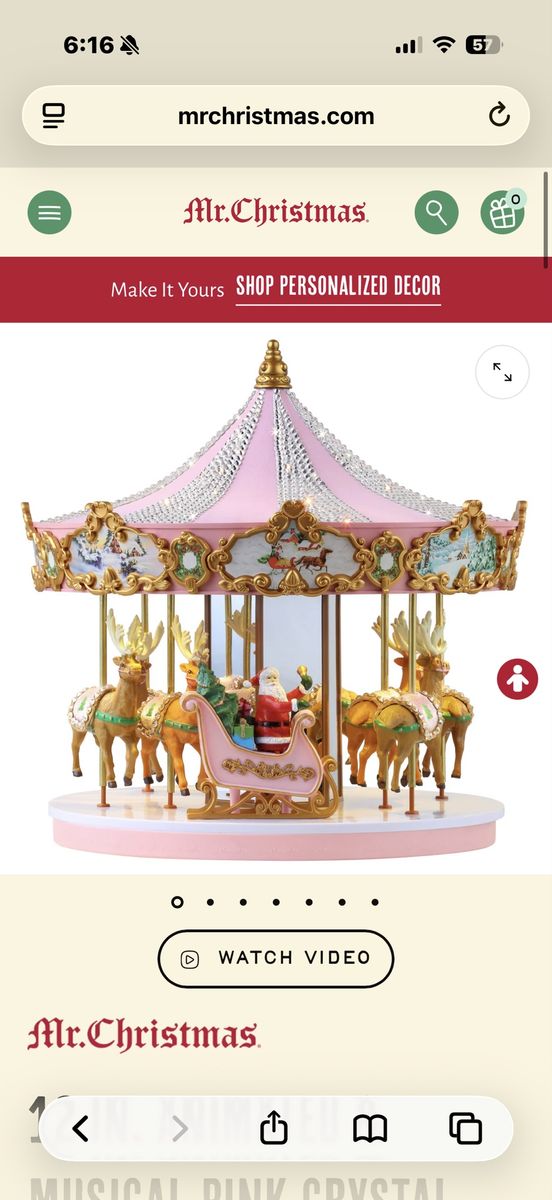 Mr. Christmas 12in Pink Crystal Carousel