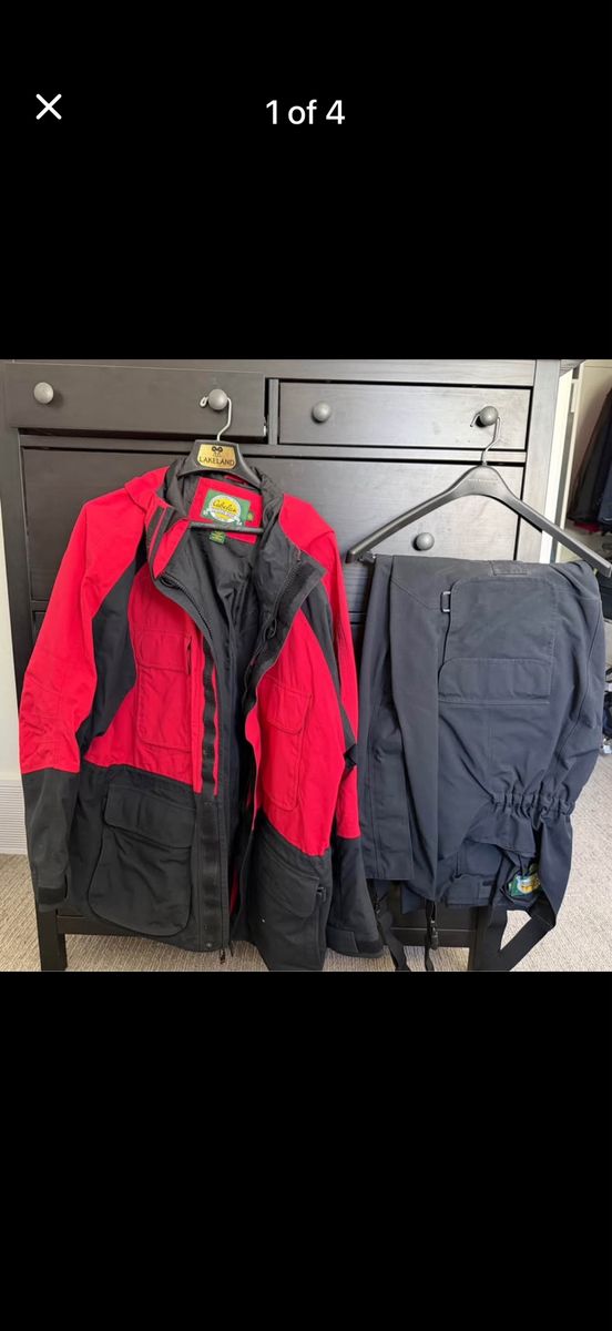 Cabela's Gore-Tex Waterproof Jacket (2XL) & Bib Pants (XL) Outdoor Set - Red/Black Nylon