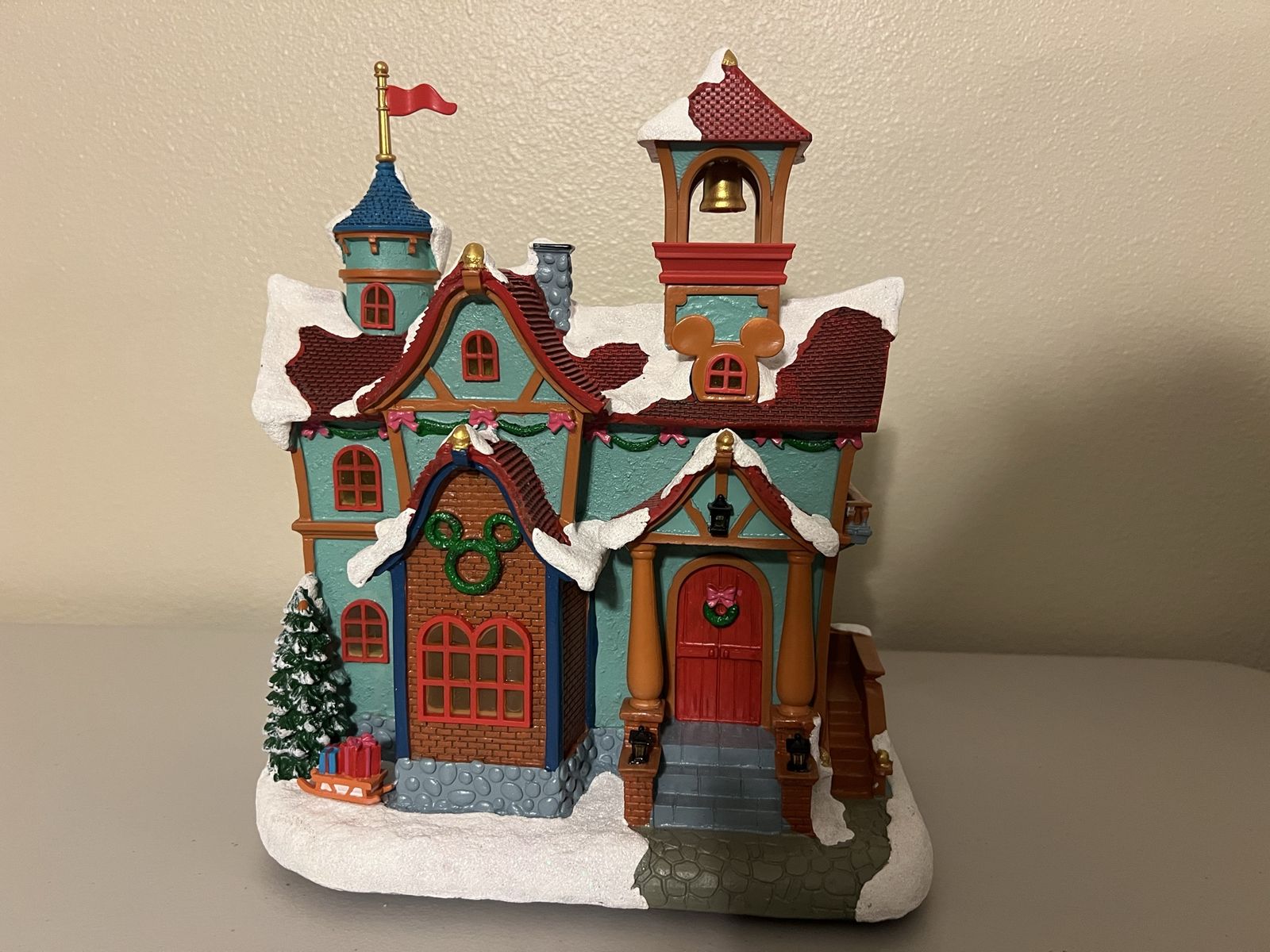 Disney Mickey's Christmas Snowy Village Light-Up Holiday House Bell Tower