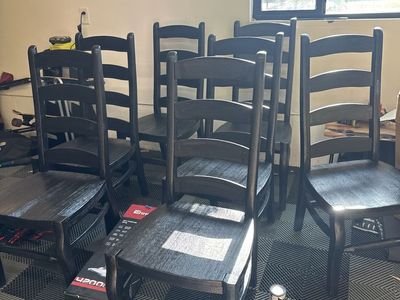 Pottery Barn Solid Wood Ladder Back Dining Chairs - Set of 7