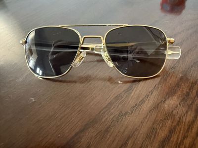 AO Sunwear Aviator Sunglasses - Gold Frame, Black Lenses with Case