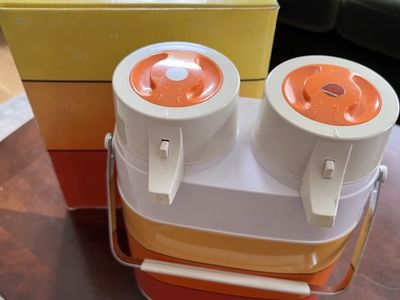 Vintage Retro Orange and White Insulated Twin Beverage Dispenser with Original Box