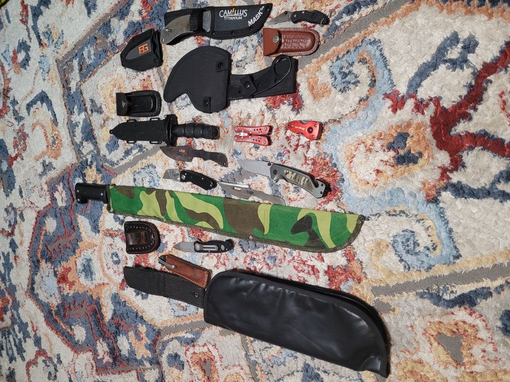Machete, knives, sheaths,etc