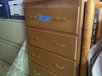Wooden 4-Drawer Dresser with Gold-Tone Hardware. 28” wide. 19” deep. 42” high