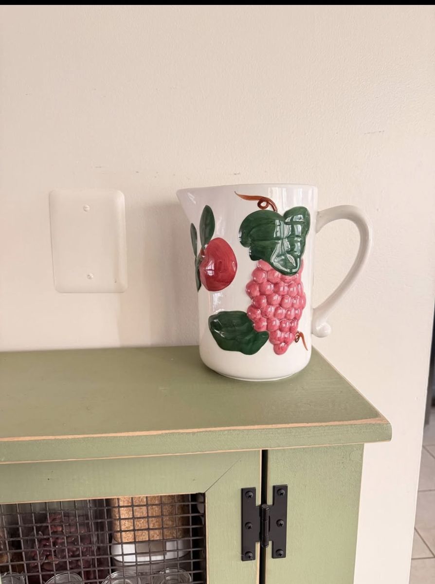 Ceramic Fruit Pitcher with 3D Embossed Grapes and Apple Design
