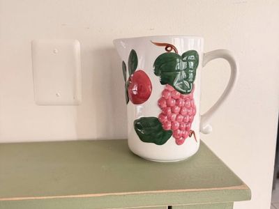 Ceramic Fruit Pitcher with 3D Embossed Grapes and Apple Design