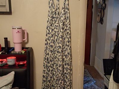 Leopard Print Halter Neck Maxi Dress - Sleeveless, V-Neck