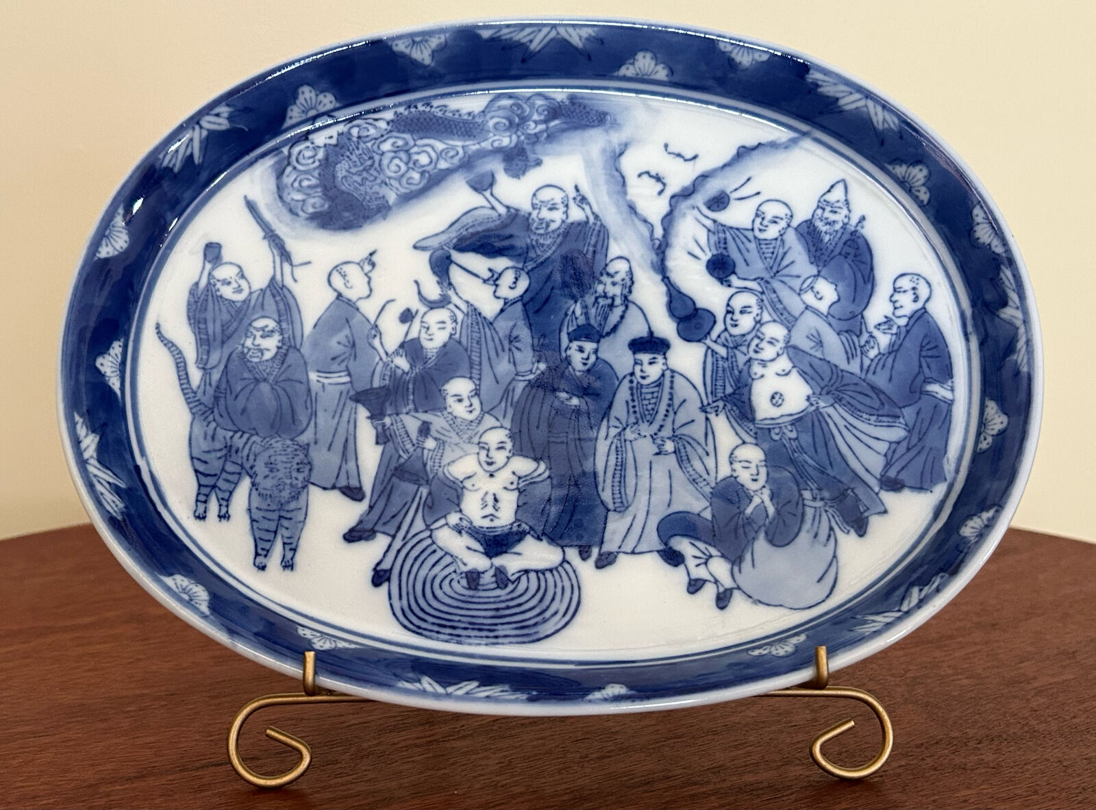 Antique Chinese Export Bleu de Hue Porcelain Oval Plate Blue & White