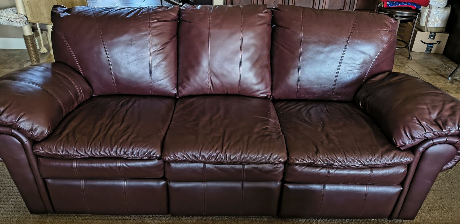 3 piece Burgundy Leather Reclining Set