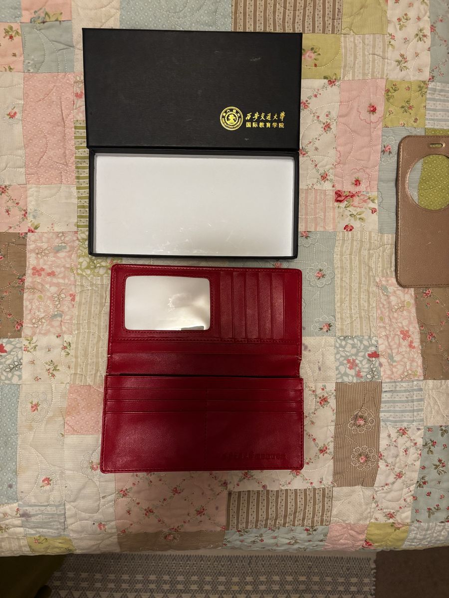 Red Brocade Long Wallet with Box - Xi'an Jiaotong University Commemorative Bifold