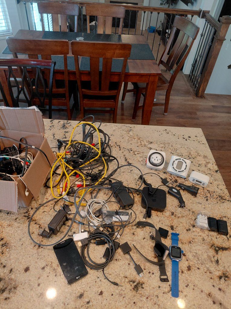 Electronics Cable and Accessory Lot including LG Phone, Apple TV & Chargers