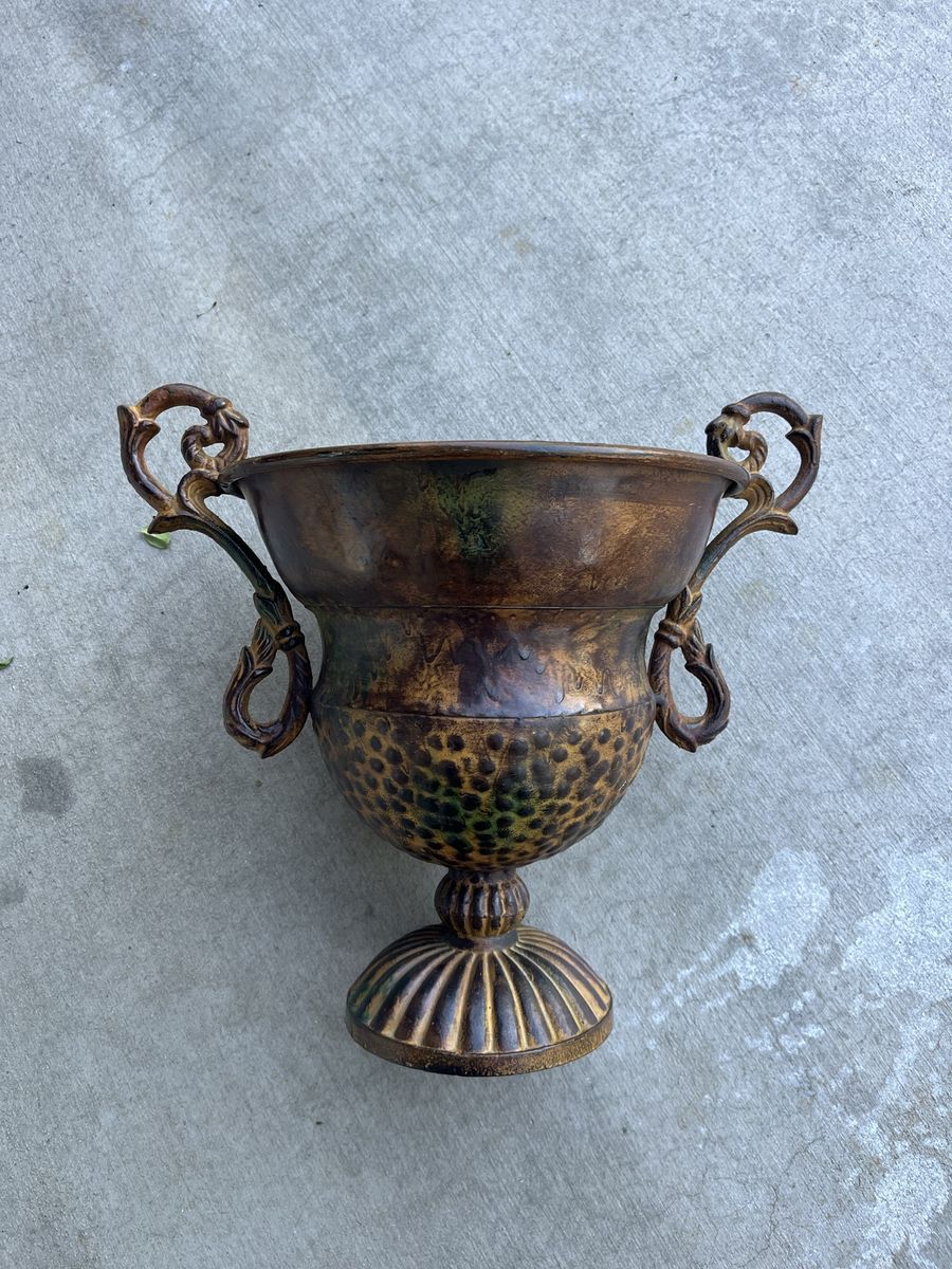 Heavy all metal pot or planter- neat European  des