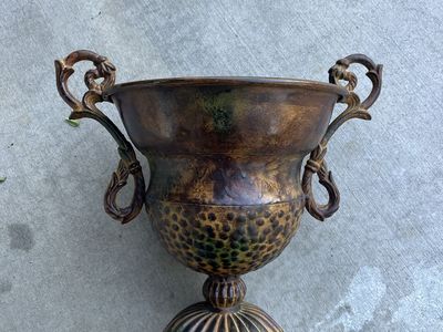 Heavy all metal pot or planter- neat European des