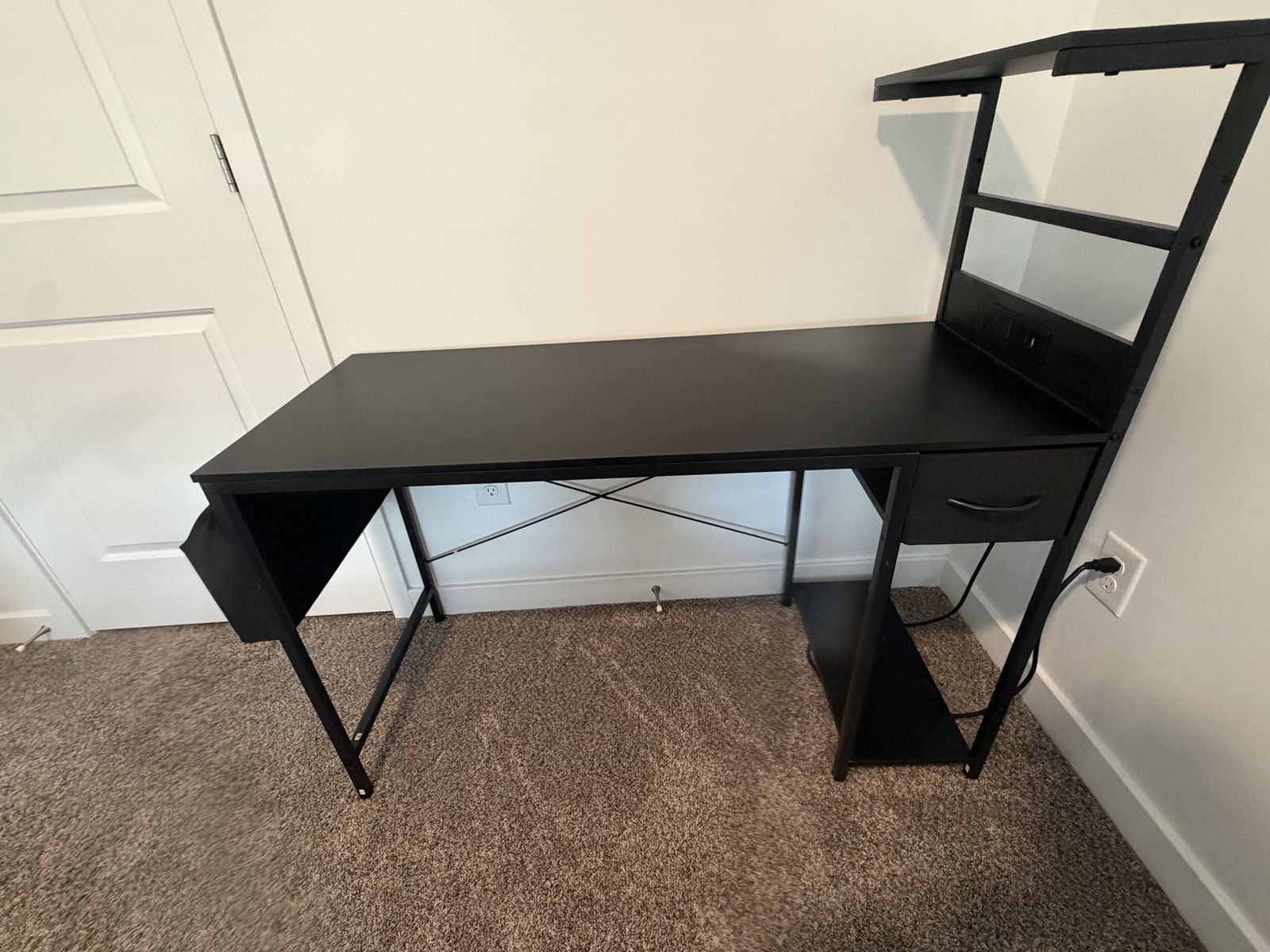 Modern Black Computer Desk with Storage Shelves & Drawer - Ideal for Home Office