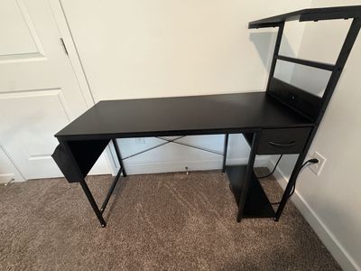 Modern Black Computer Desk with Storage Shelves & Drawer - Ideal for Home Office