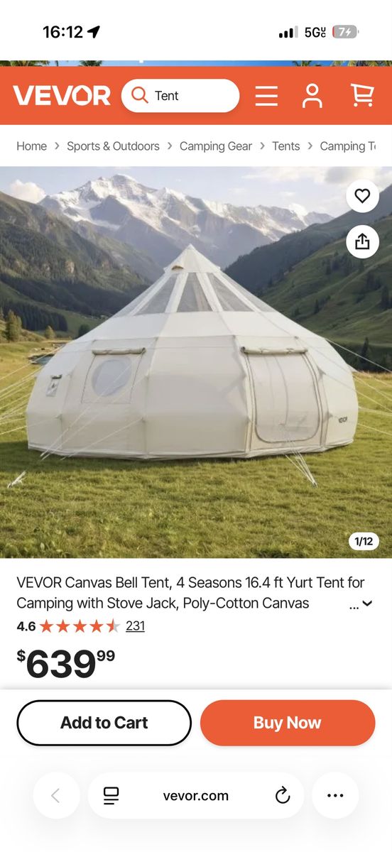 NIB Vevor 16’ canvas bell tent. Trade for truck bed/utility trailer