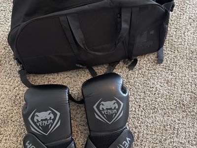 Venum Black MMA Training Gloves and Fortress Gear Duffel Bag Set - Excellent Condition