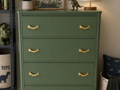 🦖 Refurbished Solid Wood Olive Green Dresser | Nursery • Kids Room • Vintage